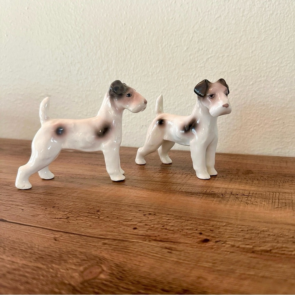 Vintage Erphila Germany Porcelain Fox Terrier Dog Figurines 5" (Pair)